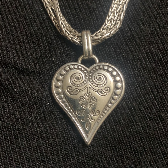 Brighton Ophelia Silver Heart Triple Chain necklace double sided - Picture 2 of 9